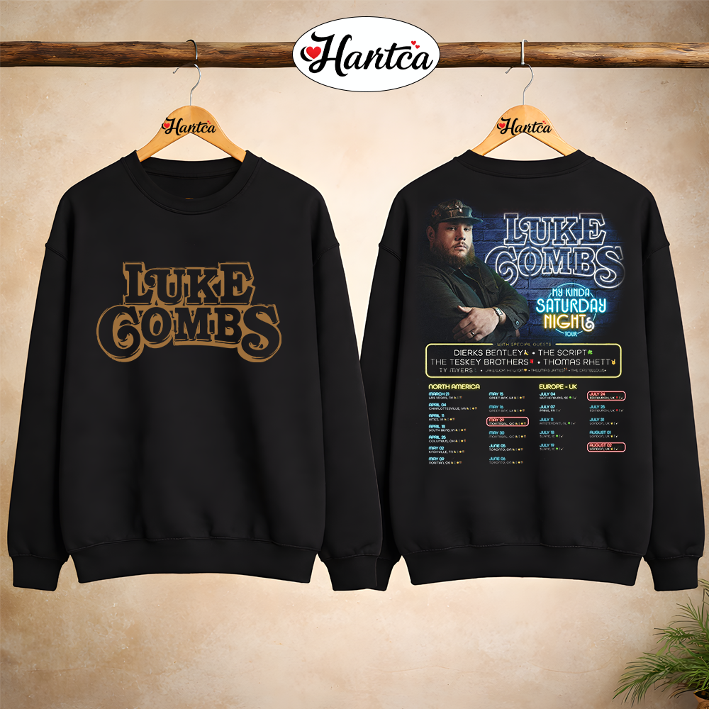 Luke Combs UK Tour 2026 My Kinda Saturday Night Dates Shirt - Image 4