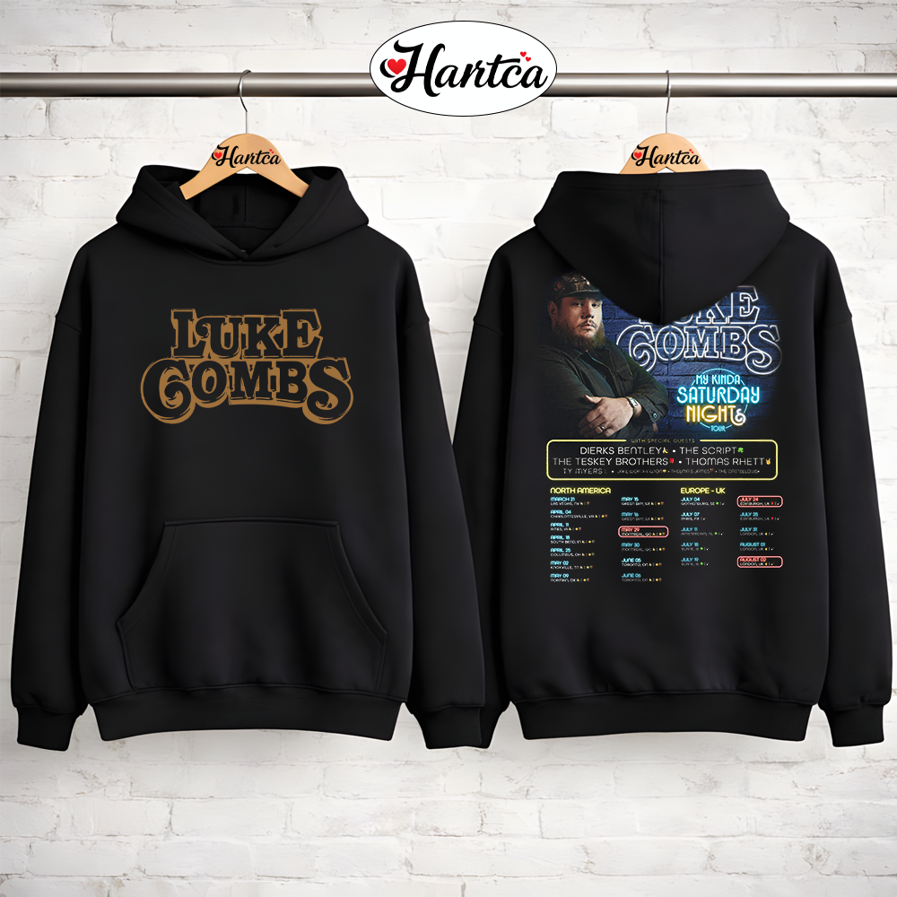 Luke Combs UK Tour 2026 My Kinda Saturday Night Dates Shirt - Image 2