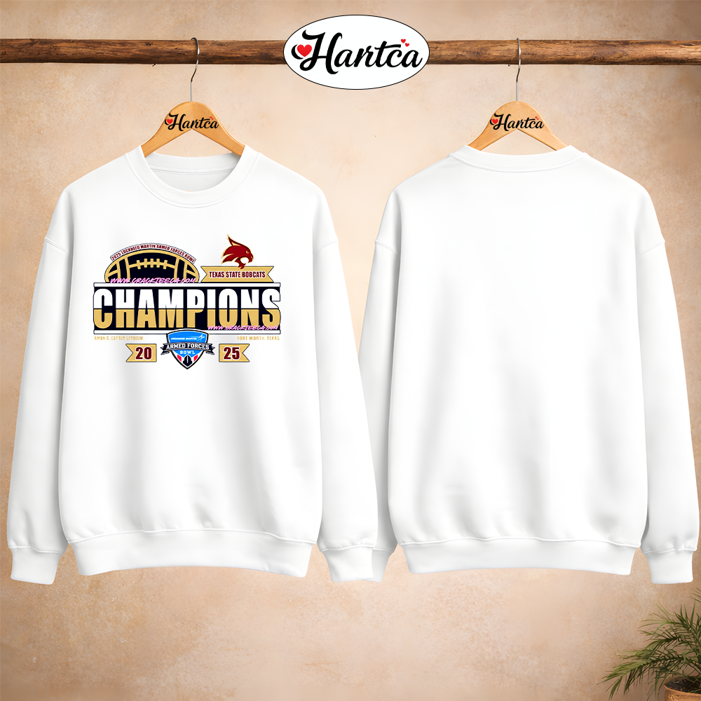 Texas State Bobcats 2026 Lockheed Martin Armed Forces Bowl Champions Locker Room Hoodie Shirt - Image 3