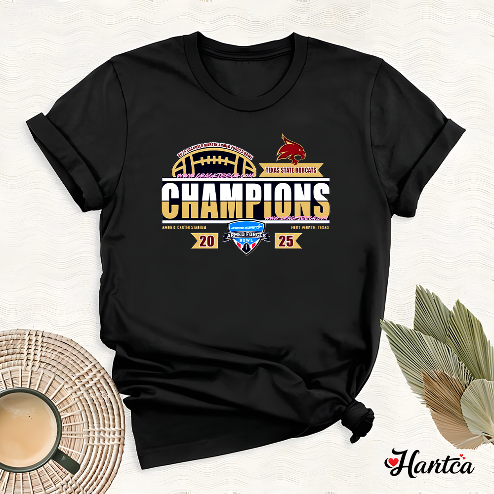 Texas State Bobcats 2026 Lockheed Martin Armed Forces Bowl Champions Locker Room Hoodie Shirt