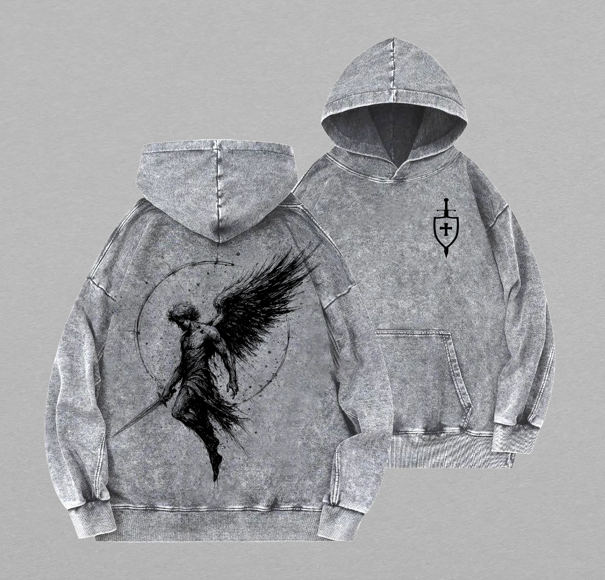 Sanctus Michael Archangelus x Flaming Sword x Shield x Scales of Justice Archangel Michael T-Shirt Washed Church Outfit Gym Pump Cover ,Christian Religious , Jesus Apparel