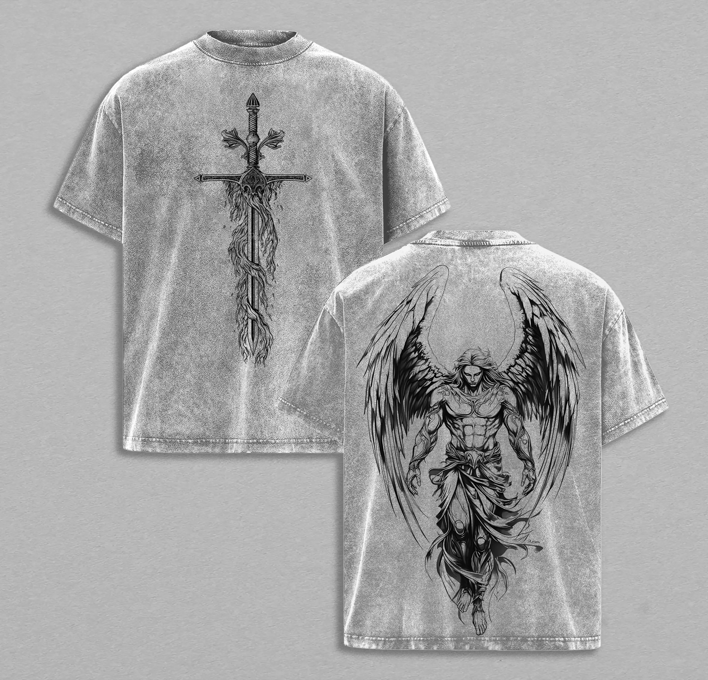 Saint Michael The Archangel x Flaming Sword T-Shirt Washed Christian Shirt, Aesthetic Clothes ,Scales of Justice , Jesus Tees, Christian Merch, Archangel Michael Tees ,Outfit Church