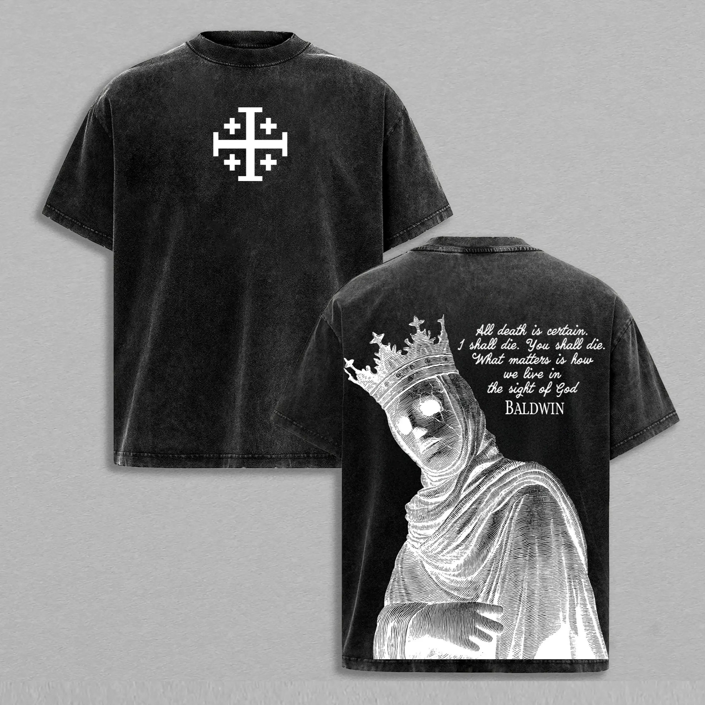 Baldwin IV The Leper King T-Shirt, Tank Top & Hoodie Washed Crusader King of Jerusalem Tee, Jerusalem Cross Medieval Christian Shirt, Vintage Washed Gothic Faith Streetwear - Jesus Apparel - Christian Outfit