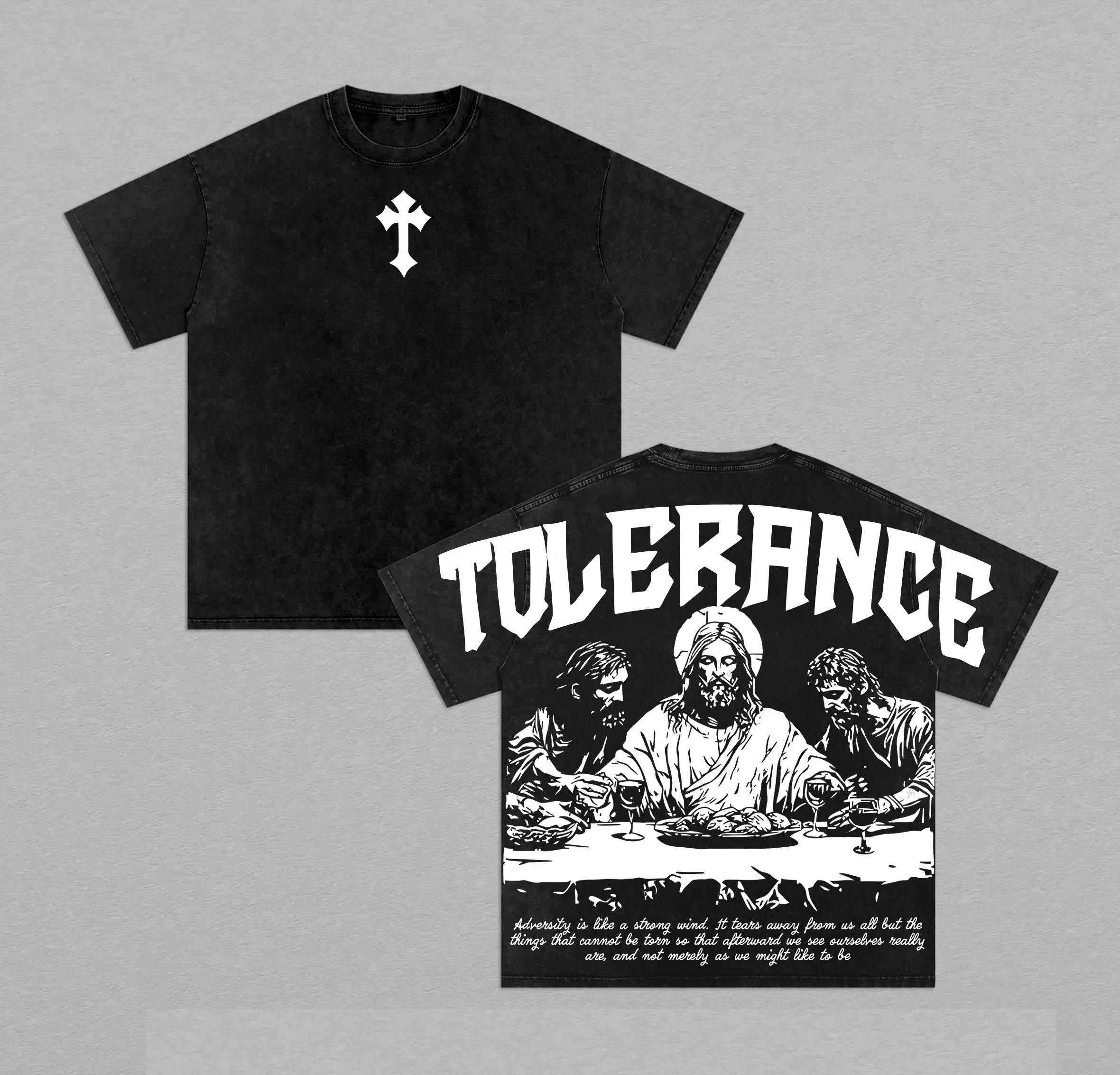 The Last Supper - Jesus - Tolerance Vintage Oversize T-Shirt Washed Hoodie Washed , Last Supper Christian Streetwear, Gothic Heavyweight Faith Graphic Outfit, Religious Gift for Men Women