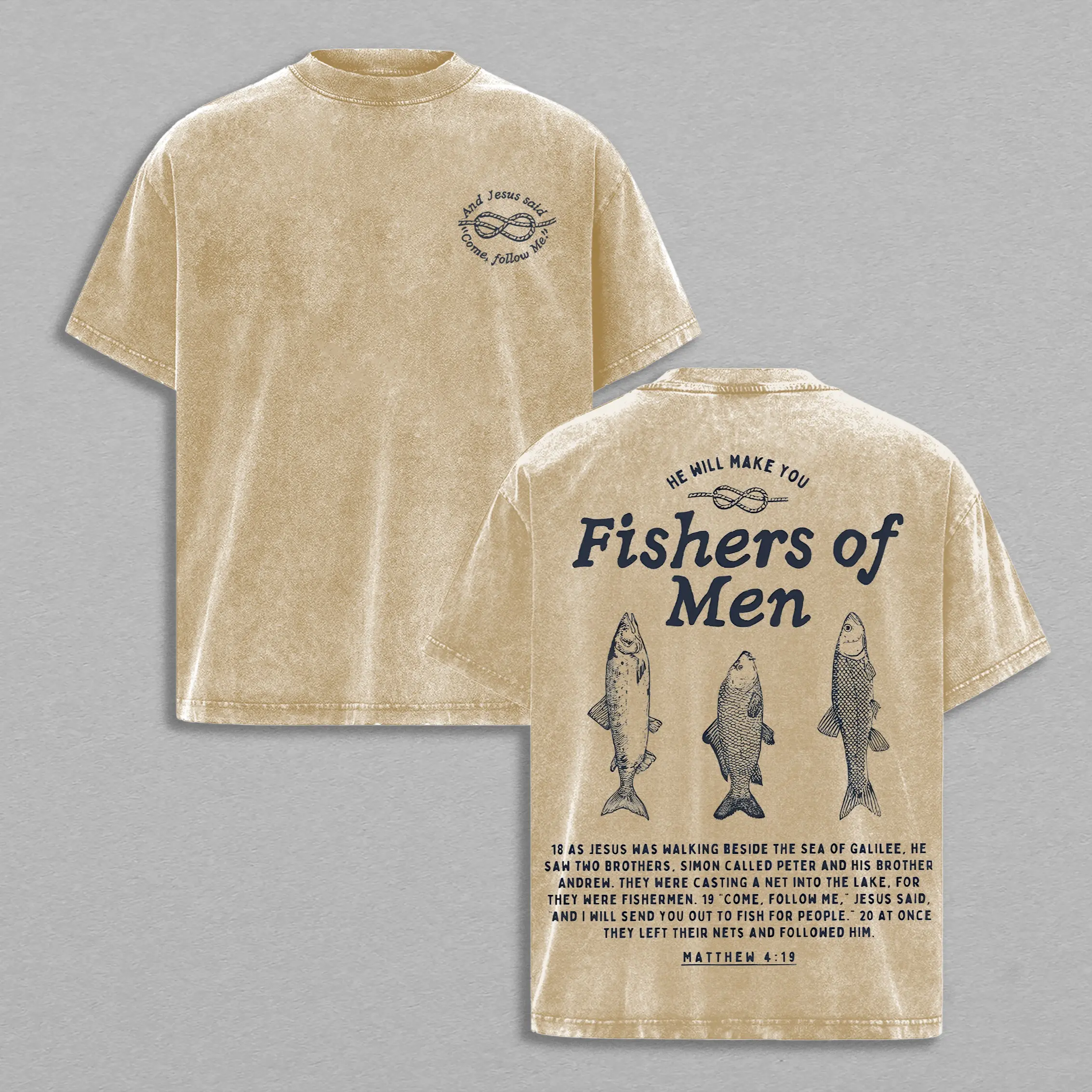 Fishers of Men - Matthew 419 Jesus T-Shirt Washed ,Bible Verse Clothing , Religious Apparel , Inspirational T-shirt Church Outfit Gym Pump Cover Back To School Outfits Gift for Christians