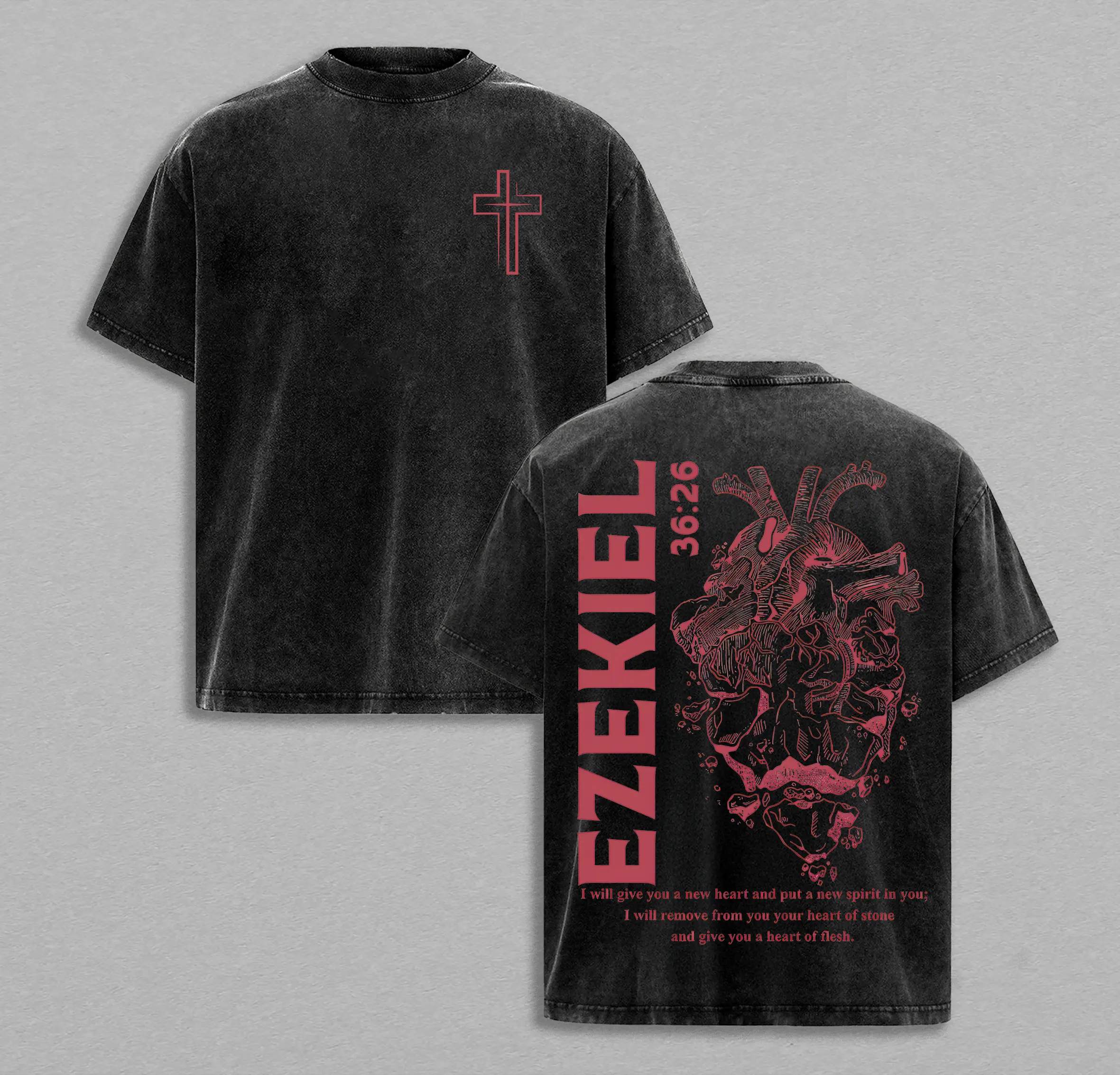 Heart of Flesh - Ezekiel 3626 Jesus T-Shirt Washed Jesus Apparel Christian Bible Verse Church Outfit Gym Pump Cover Back To School Outfits Gift for Christians