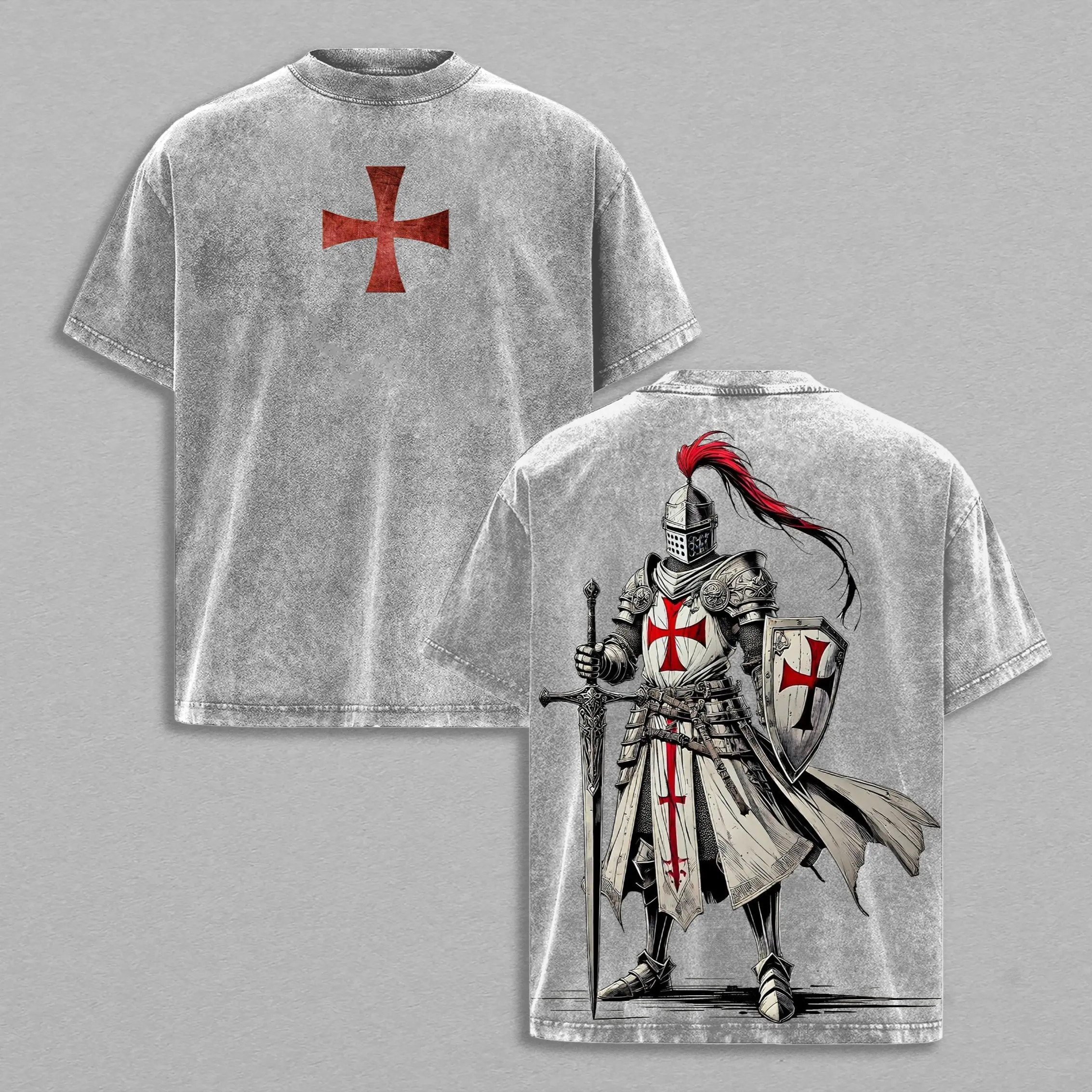 Crusader Knight Christian Knight Templar T-Shirt Vintage Washed, Crusader Armor of God Tee, Jesus Warrior Cross Graphic Shirt, Religious Faith Top, Christian Apparel Gift , Church Outfit
