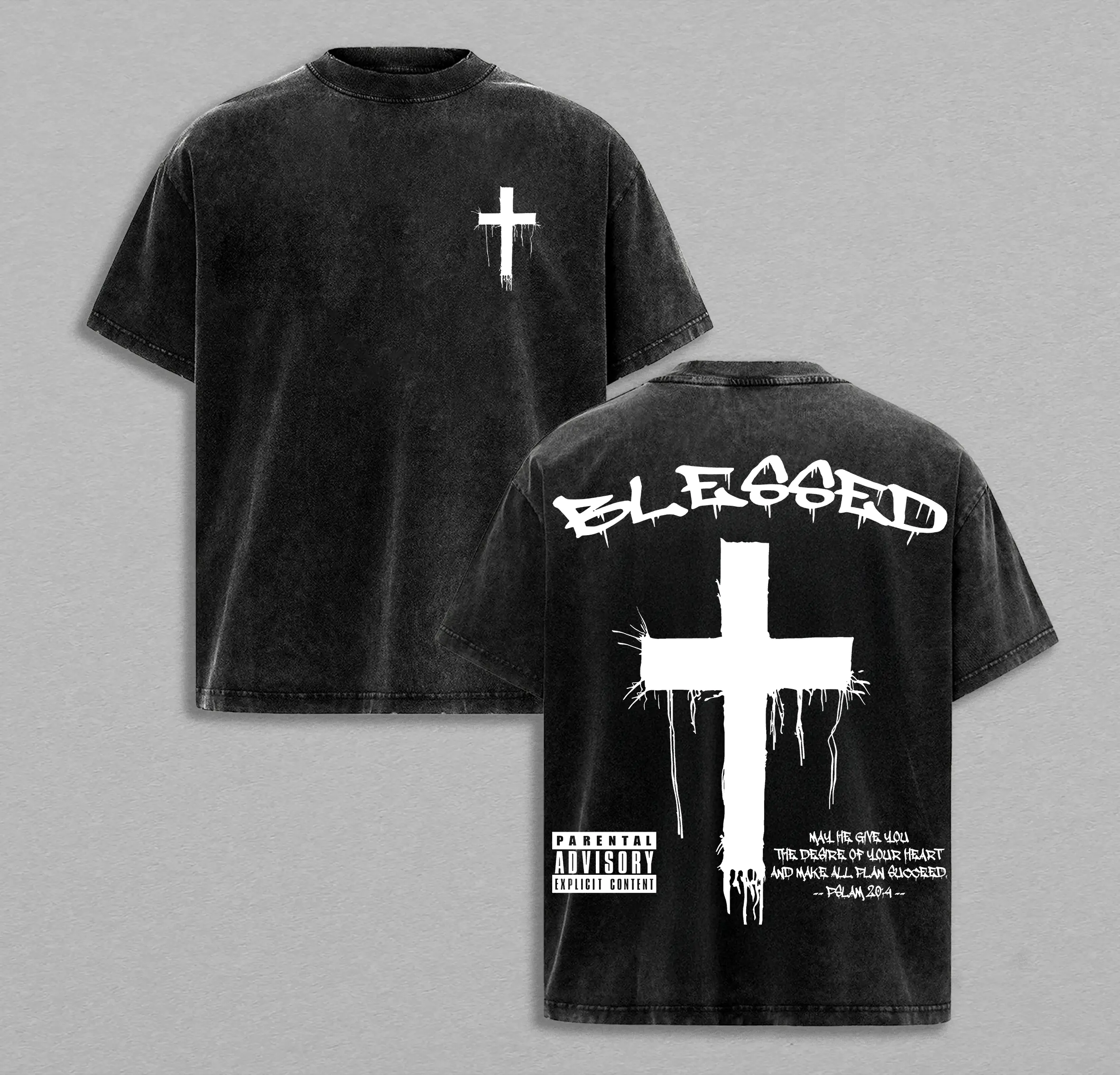 Men's Cross & Letter Print Drop Shoulder Tee, Street Fashion Casual Soft Neck T-Shirt for Summer, Graphic Tees,Menswear for Daily Wear Clothing Cotton