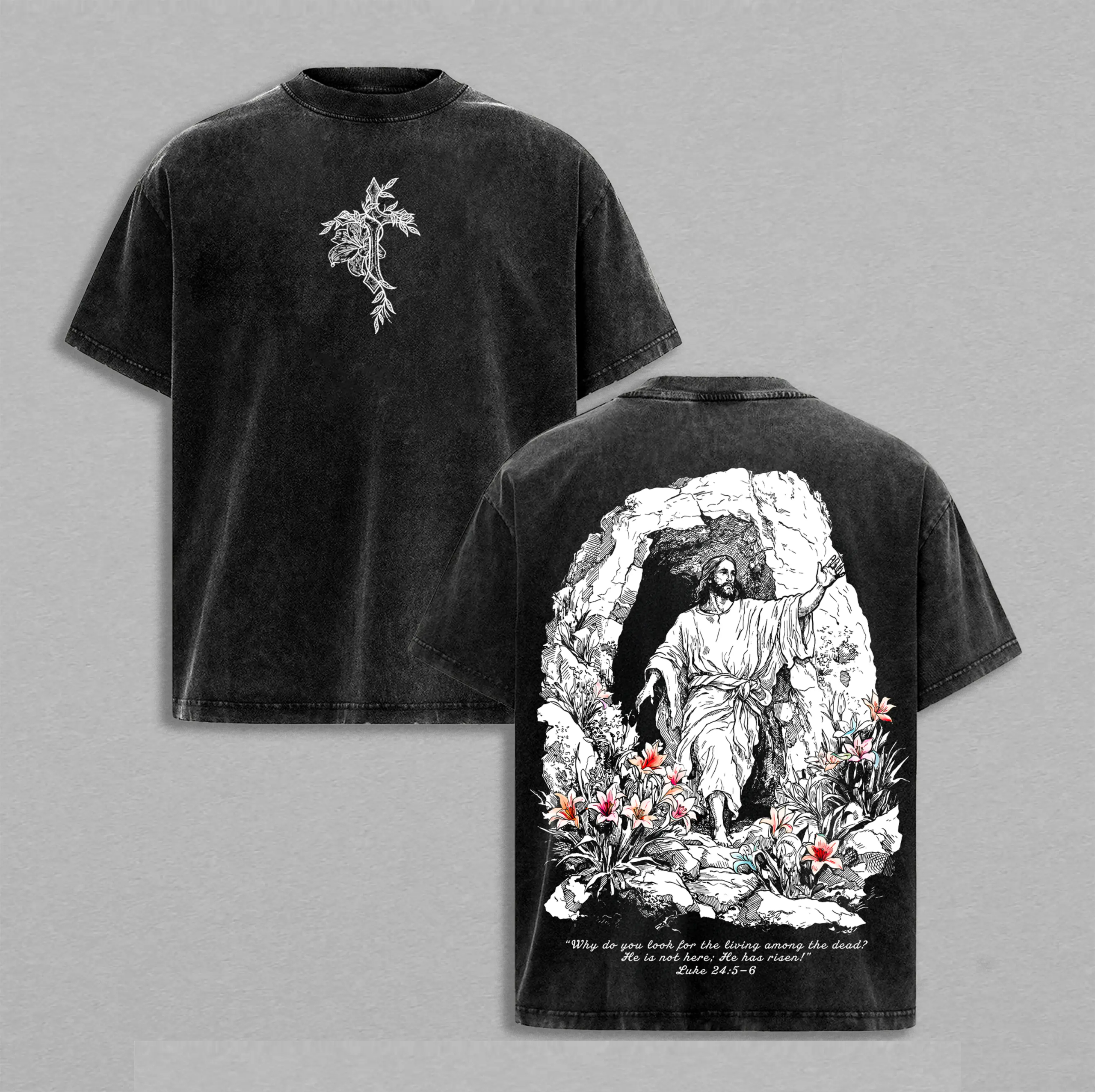 He Is Risen Easter Jesus Vintage Washed T-Shirt, Resurrection Christian Graphic Tee, Heavy Cotton Unisex Faith Streetwear, Religious Easter Sunday Shirt Gift for Believers