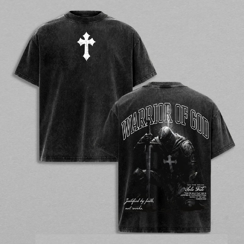 Warrior Of God Christian Knight Vintage Washed T Shirt Sweatshirt Hoodie Faith Based Streetwear Armor Of God Graphic Tee Heavy Cotton Unisex Jesus Believer Religious Gospel Apparel Justified By Faith Sola Fide Style
