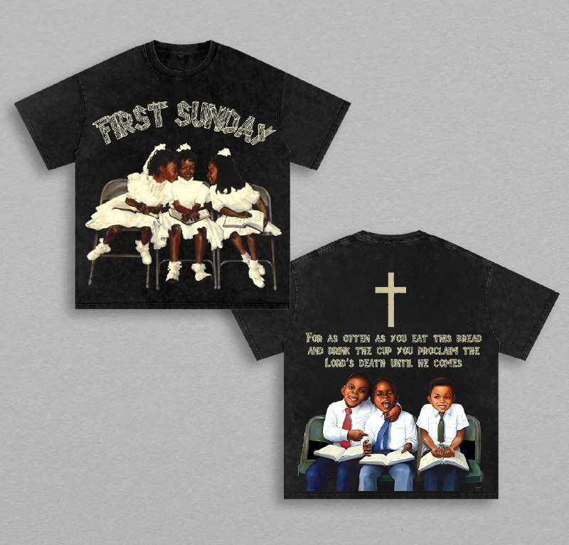Vintage Children First Sunday Print Graphic Cotton Washed Tee, Children First Sunday T-Shirt, , Christian Apparel Streetwear