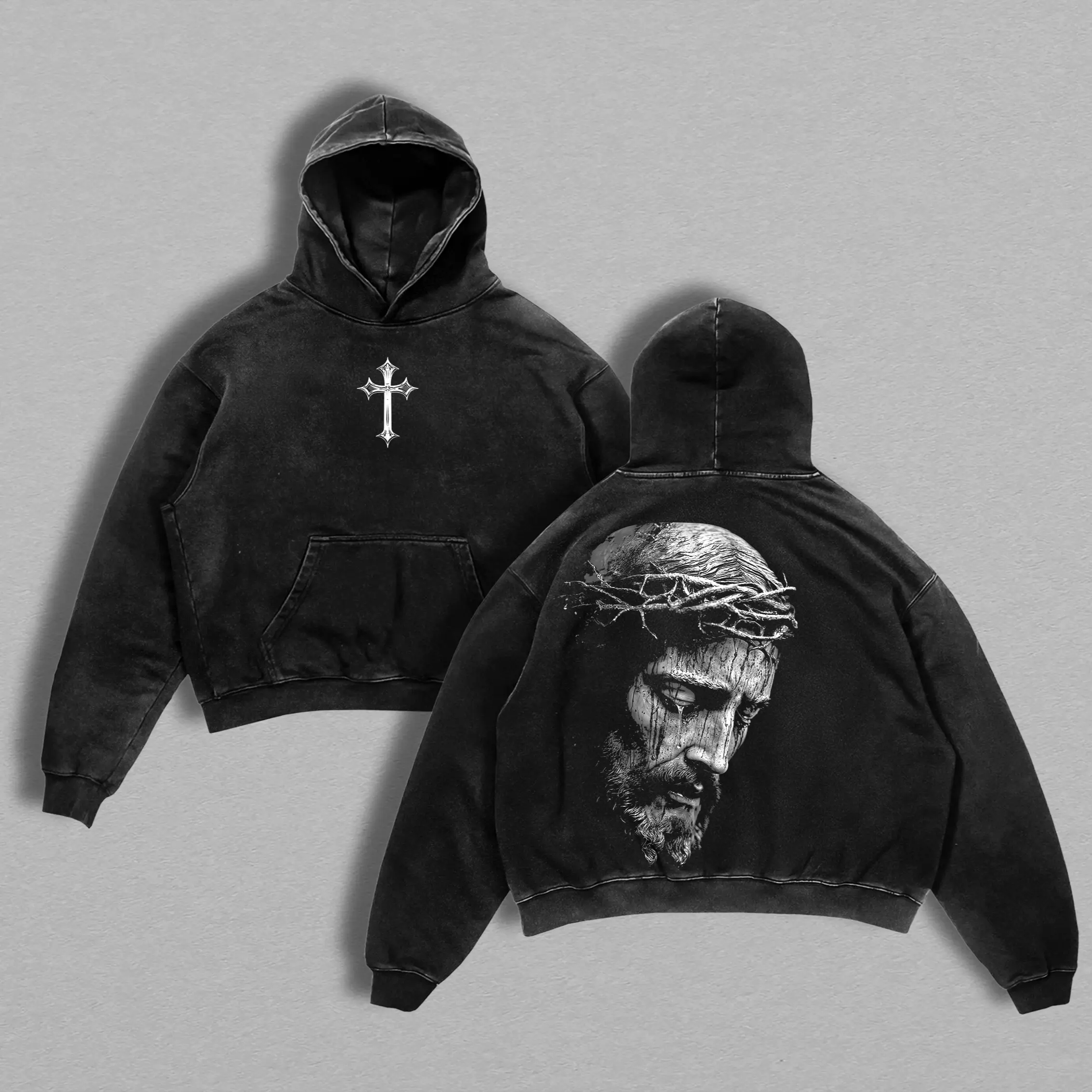 Jesus Christ Cry Washed Hoodie, Jesus Cry Pullover, Christian Cross Hoodie, Faith Streetwear Hooded Sweatshirt, Easter Outfit, Religious Apparel for Men and Women