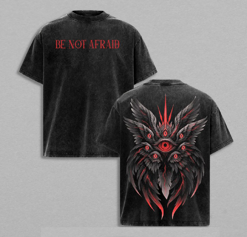 Be Not Afraid Seraphim Angel T-Shirt Biblical Guardian Angel With Many Eyes Christian Faith Vintage Washed Tee Spiritual Warrior Shirt Dark Angel Graphic Streetwear Religious Apparel For Believers USA
