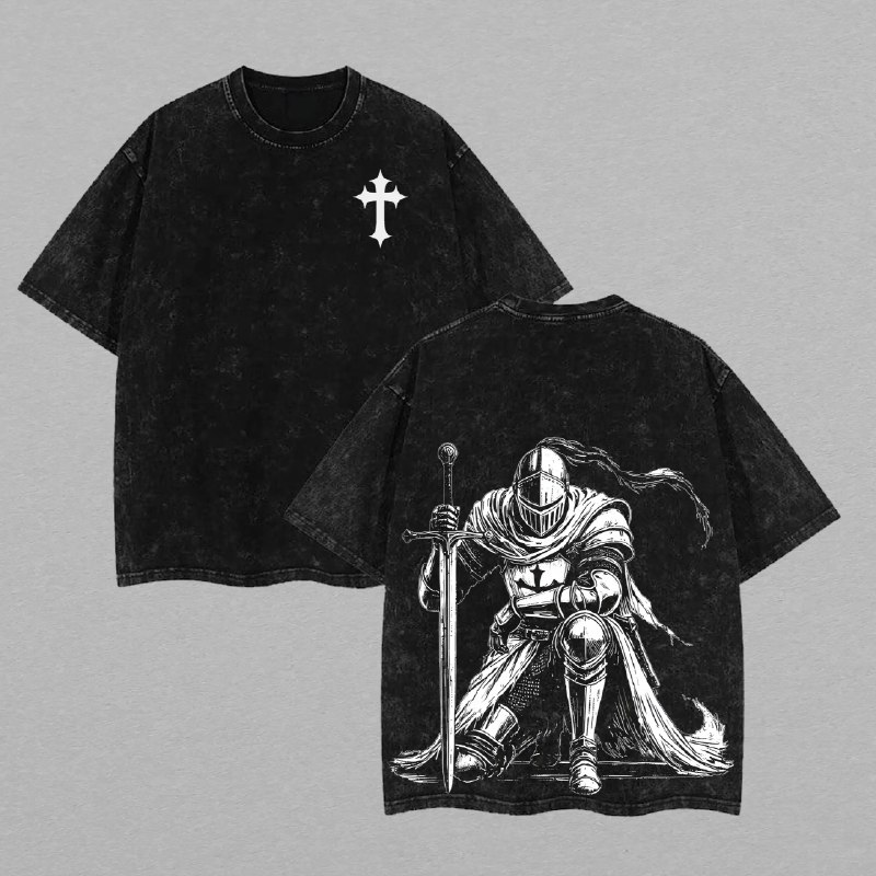 Crusader Knight - Christian Knight T-Shirt, Crusader Armor Graphic Tee, Vintage Cross Shirt, Medieval Warrior Streetwear, Gothic Faith Tee