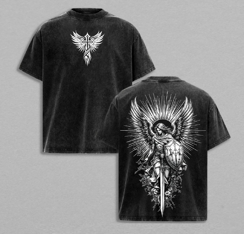 Saint Michael The Archangel T-Shirt Hoodie Washed Christian Shirt Spiritual Warfare Tee Armor of God Shirt Catholic Gift Guardian Angel Graphic Tee Vintage Christian Streetwear Faith Based Apparel Jesus Christian Clothing