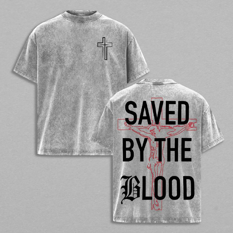 Saved By The Blood Unisex Washed T-shirt Vintage Tee Jesus Shirt Jesus Tee Christian Merch Christian Apparel God Apparel