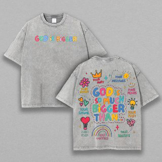 GOD IS BIGGER - GOD IS GOOD Aesthetic Jesus Saves T-Shirt Washed, Streetwear Shirt for Men Jesus Apparel Christian, Back To School Outfits Bible Verse Church Outfit Gym Pump Cover