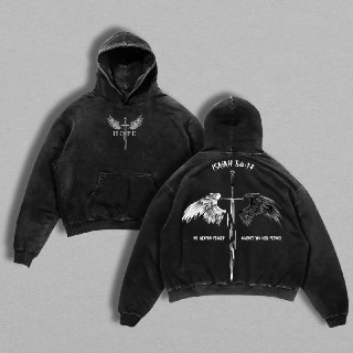 Isaiah 5417 Bible Verse Hoodie Washed, No Weapon Formed Christian Hoodie, Sword and Angel Wings Faith Streetwear Graphic Pullover, HOPE Jesus Apparel Church Outfit