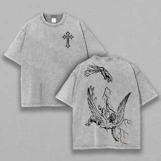 Fallen Angel – Divine Judgment Graphic Tee Chrsitian Washed T-Shirt, Bible Verse Religious Aesthetic Spiritual Fashion USA Church Outfit Easter Tee, Christian Apparel Streetwear Gym Menswear Top Men or Women