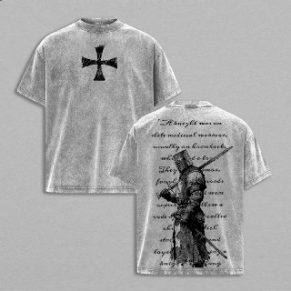 Crusader Knight - Christian Knight Medieval Knight Vintage Washed T Shirt Warrior of Honor Faith and Loyalty Graphic Crusader Armor Aesthetic Streetwear Tee Jesus Apparel Christian Bible Verse