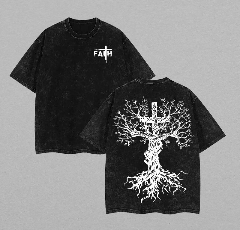 Faith Tree Cross Vintage Washed Tee, Unisex Christian T-Shirt with Bible Verse-Inspired Graphic Jesus Shirt Unisex Christian Shirt Christian Streetwear Church Outfit