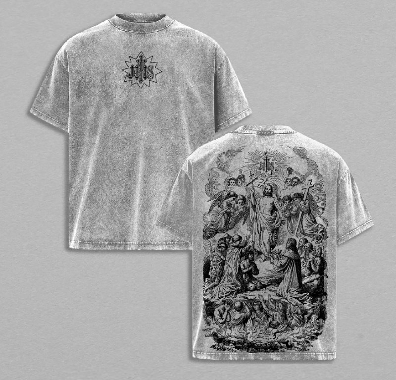 Heavenly Resurrection Jesus Shirt Tank Sweatshirt Hoodie Vintage Washed Tee Catholic & Christian Streetwear Heavy Cotton T-Shirt Holy Ascension Graphic Back Faith Inspired Spiritual Gift