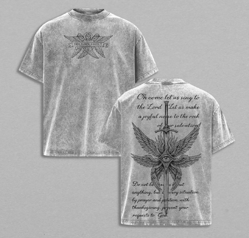 Seraphim Angel Holy Holy Holy Christian TsShirt Vintage Washed Heavy Cotton Angel Faith Apparel Scripture Inspired Worship Streetwear Prayer Church Christmas Outfit Religious Gift for Believers Men and Women