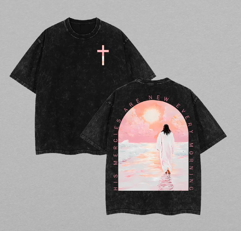 His Mercies Are New Christian Washed T-Shirt Christian T-Shirt Vintage Washed Heavyweight Cotton Faith Tee, Aesthetic Christian Streetwear, Christian Clothing, Soft Feel Daily Wear, Faith-Based Gift Idea for Men and Women