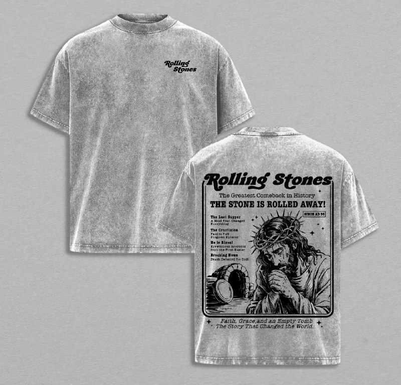 Rolling Stones Vintage Washed Oversize T-Shirt Hoodie Tank Top, The Stone Rolled Away Resurrection Christian Streetwear, Retro Heavyweight Faith Outfit Gift , Jesus Apparel Church Outfit Gym Pump Cover