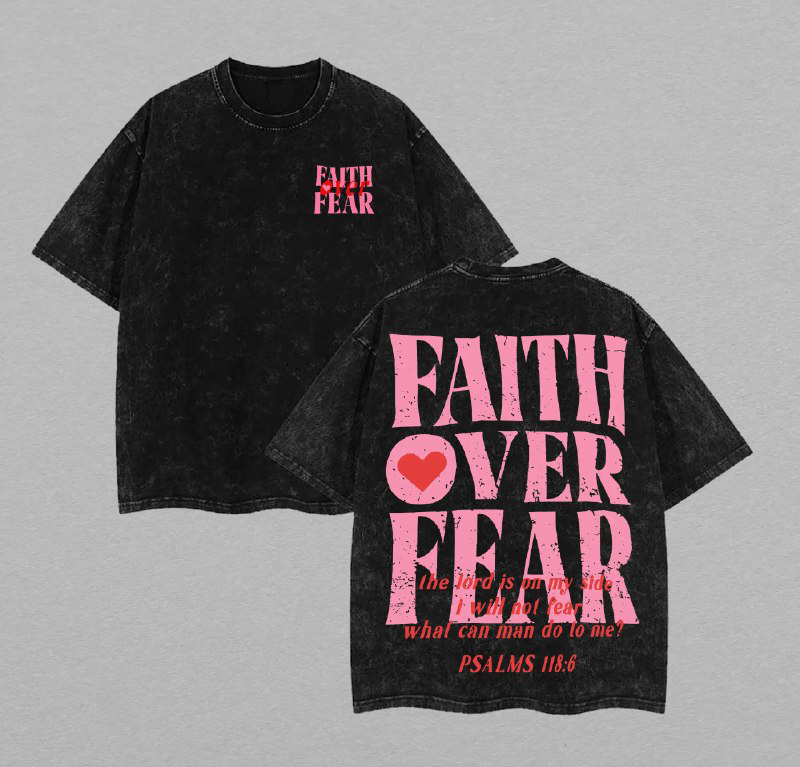 Faith Over Fear Unisex Washed T-Shirt, Jesus Tee, Jesus Tshirt , Christian Apparel Streetwear Menswear Top Men and Women Menswear Tops , Gym Pump Cover Graphic Men's Regular Fit