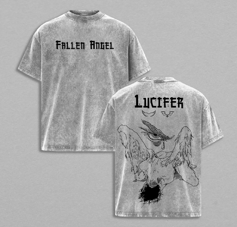 Lucifer Fallen Angel Double Printed Vintage Washed Tee, Unisex Heavyweight Cotton T-shirt for Dark Art Fans Dark Aesthetic Christina Merch God Punishes Lucifer
