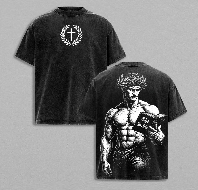 David With Bible Christian T-Shirt Vintage Washed Faith Tee Strength Through Scripture Religious Streetwear Cross Laurel Victory Design Jesus Apparel Christian Bible Verse