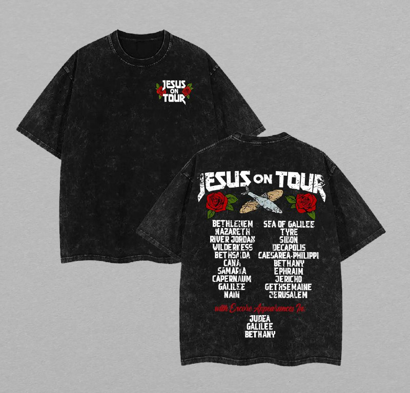 Jesus On Tour Christian Washed T-Shirt, Jesus T-Shirt, Jesus Tee, Easter Tee, Christian Apparel Streetwear Gym Menswear Top Men or Women