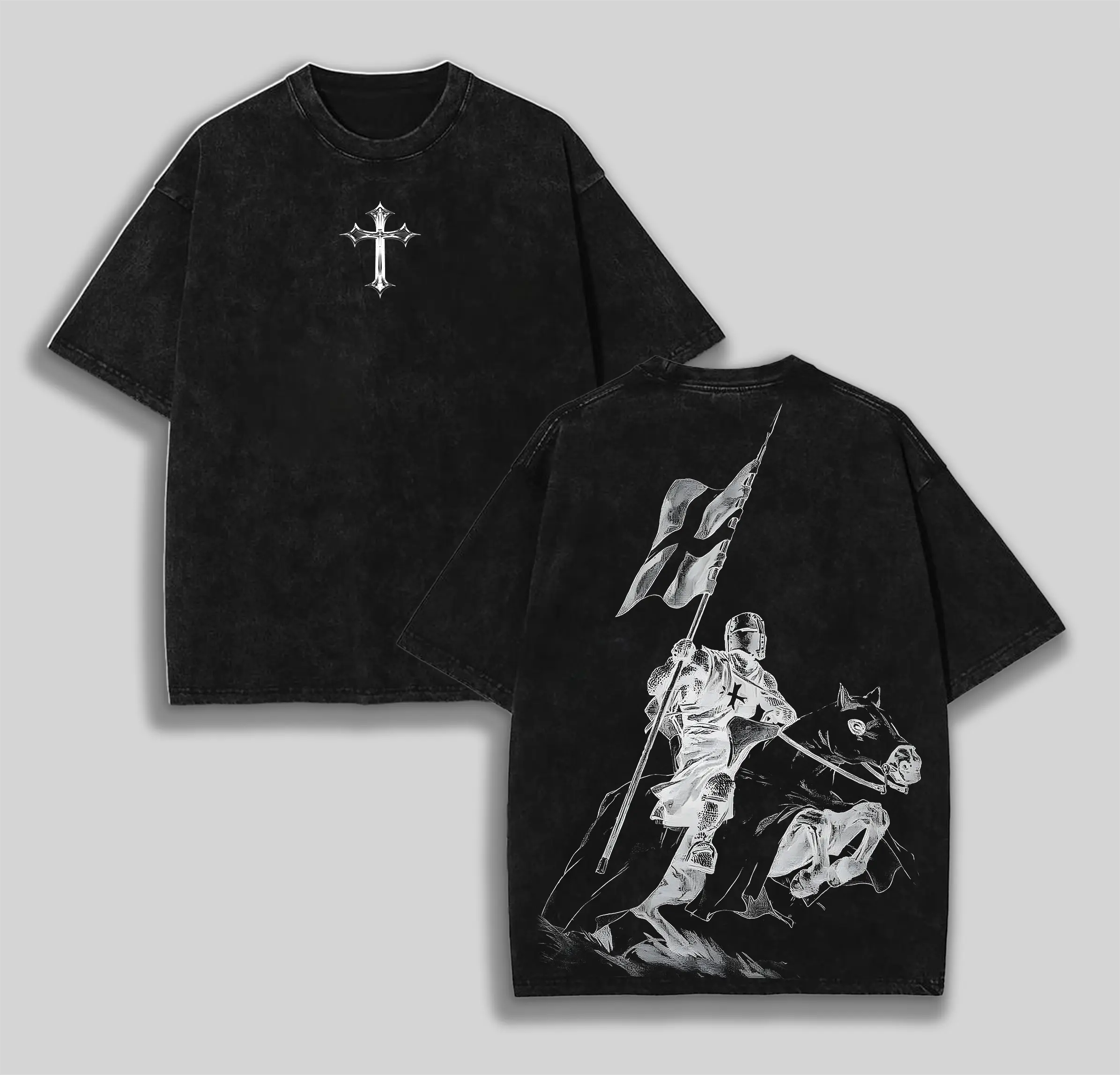 Crusader Soldier of God Holy Knight Double Printed Unisex Oversize Lightweight Cotton T-Shirt Washed Jesus is King sweatshirt, God is Good sweatshirt, Christian Based Clothing, Faith Based Apparel