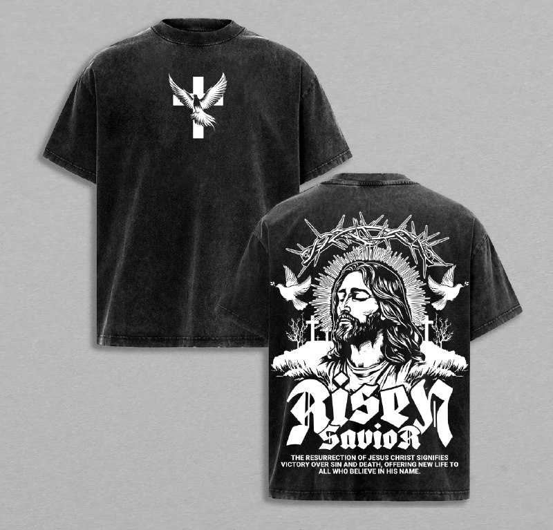 Risen Savior Jesus T-Shirt Vintage Washed Christian Tee with Cross and Dove Resurrection of Christ Graphic – Victory Over Sin and Death Faith-Based Streetwear by Glory Threads