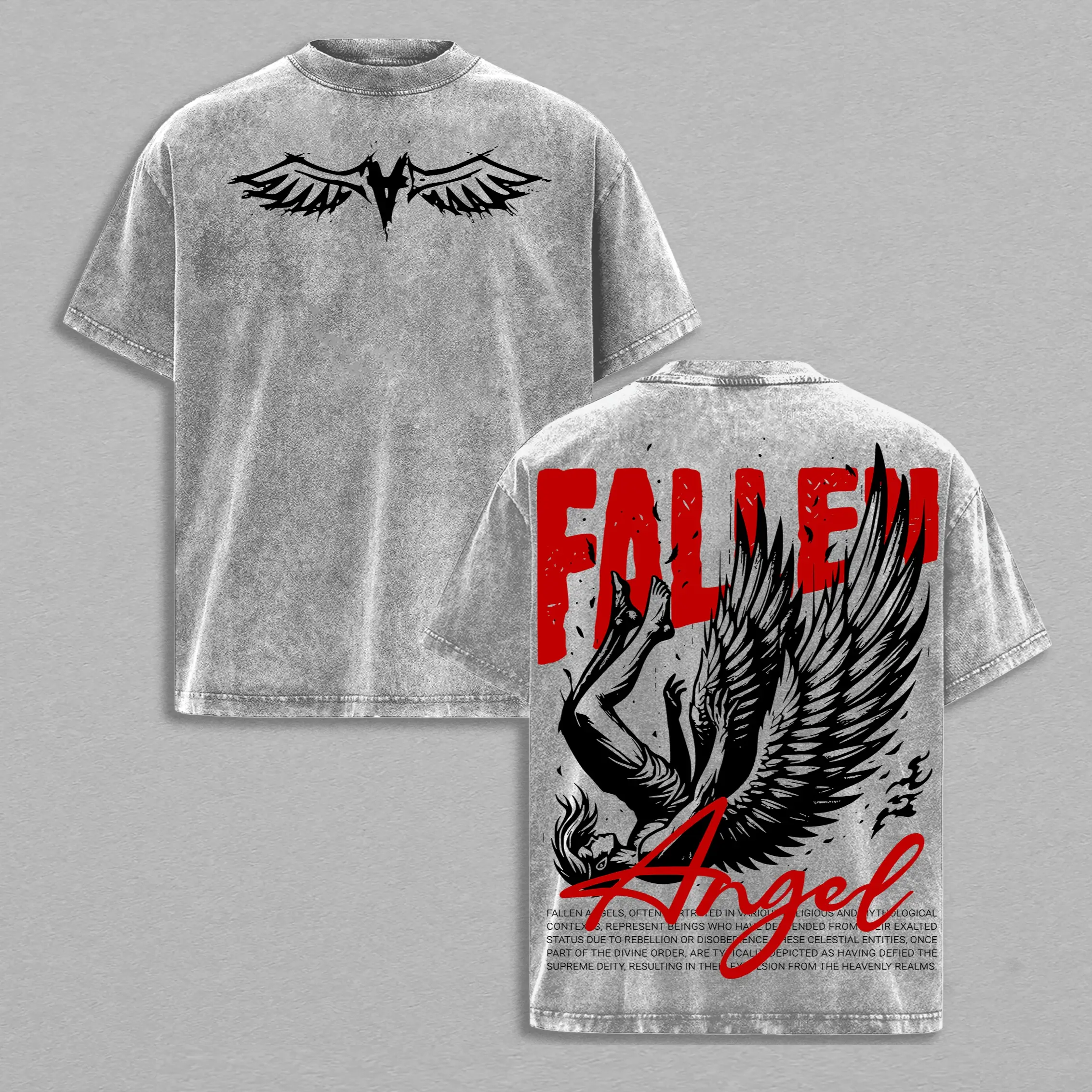 Fallen Angel Shirt Vintage Washed Tee Hoodie Sweatshirt Dark Aesthetic Graphic Tee Angel Wing Streetwear Grunge Oversize Shirt for Men Women Jesus Apparel Christian Based Clothing
