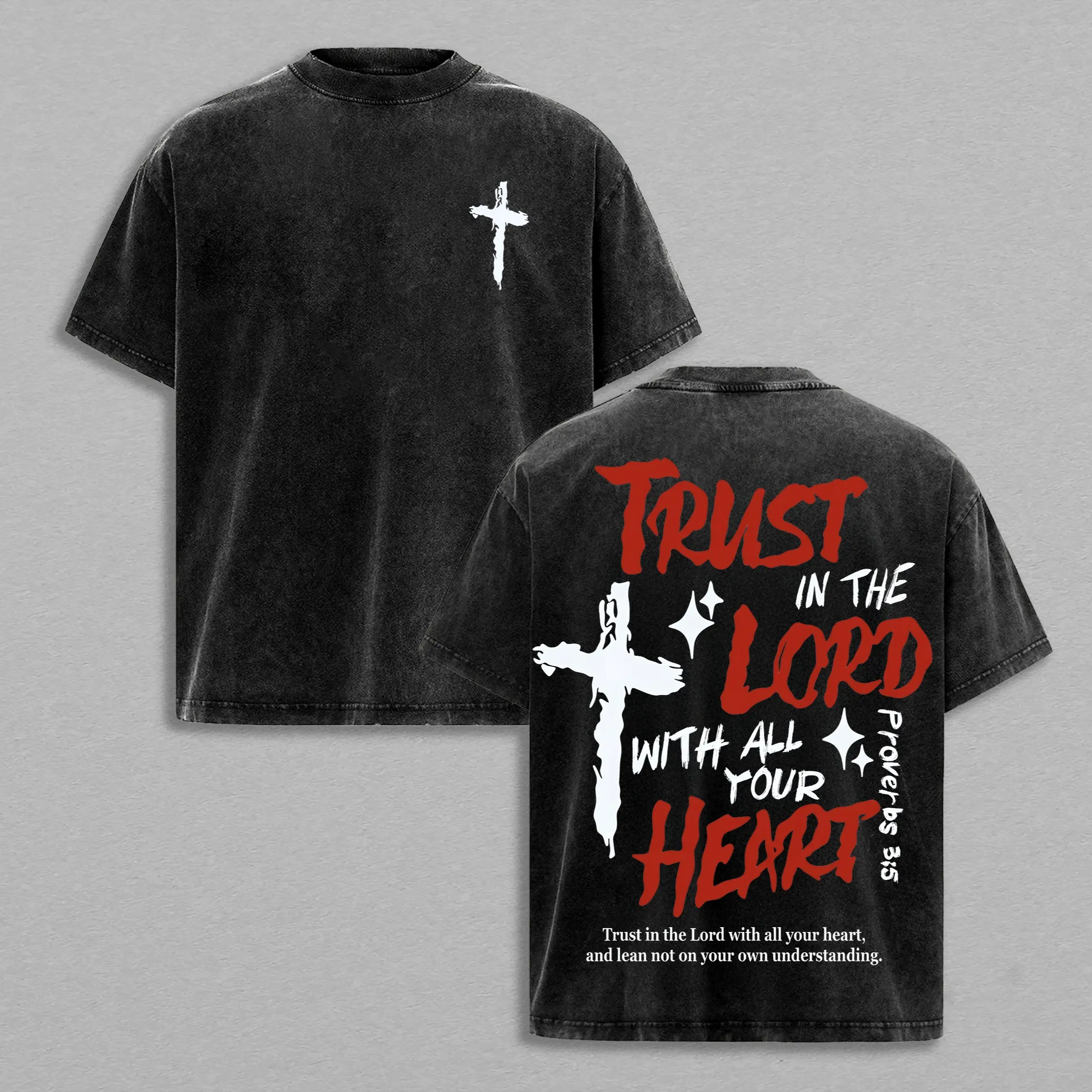 Proverbs 35 Bible Verse T-Shirt Washed, Trust in the Lord with All Your Heart Christian Shirt, Faith and Scripture Graphic Tee, Religious Jesus Apparel, Easter Outfit, Church Outfit Gift for Believers