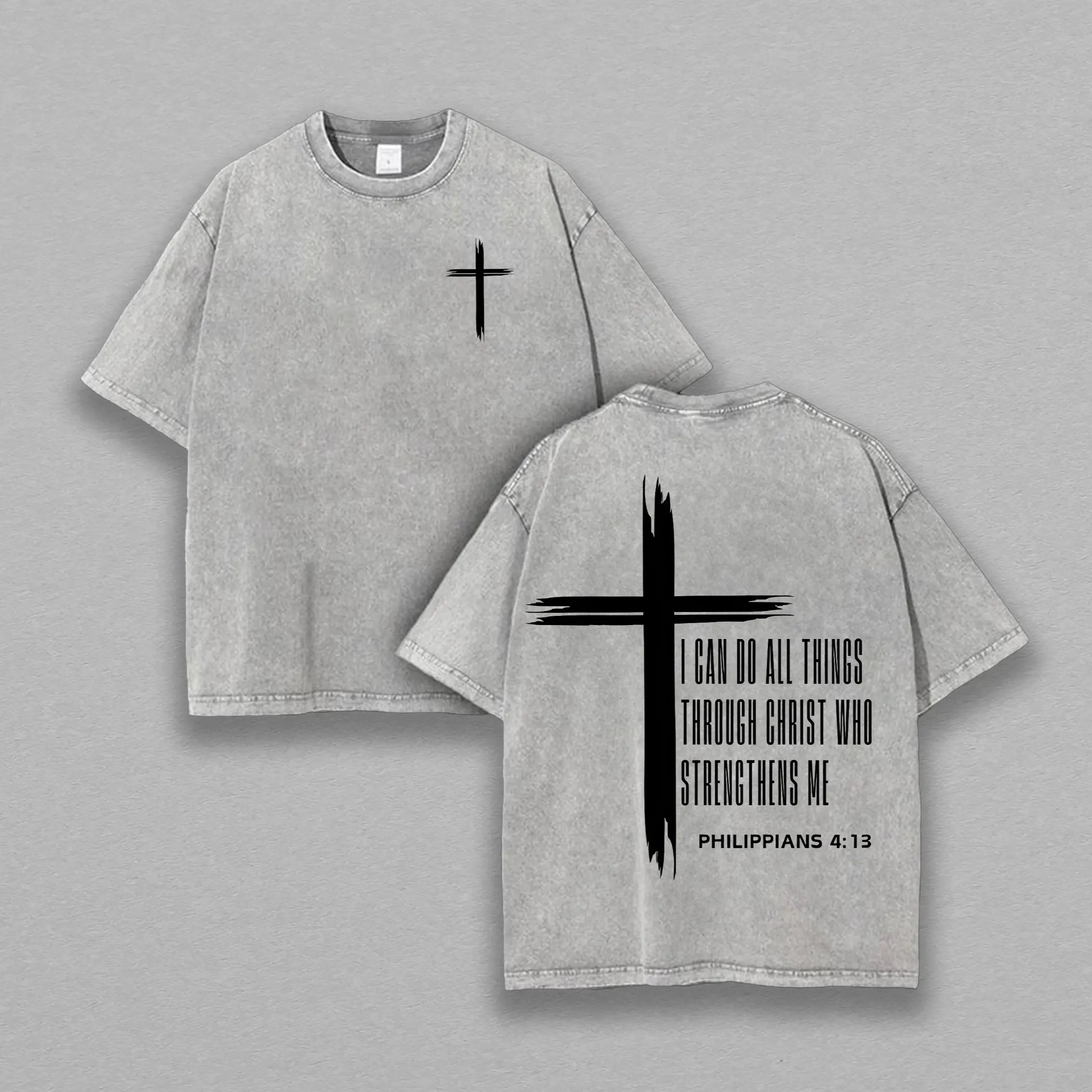Jesus T-shirt Washed Men's Cross & Letter Printed Drop Shoulder Fashion Casual Regular Fit For Daily Holiday Outdoor Wear Men Clothes For Fall & Winter Bible Verse Crewneck, Minimal Christian Tee Y2K