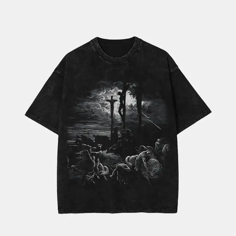 Jesus Cross Tshirt, Jesus and Cross Tee, Print Long Sleeve T-Shirt Double Sides Unisex Oversize Acid Washed Heavyweight Cotton T-Shirt, Gift For Him, Gift For Her Clothing Menswear Men's