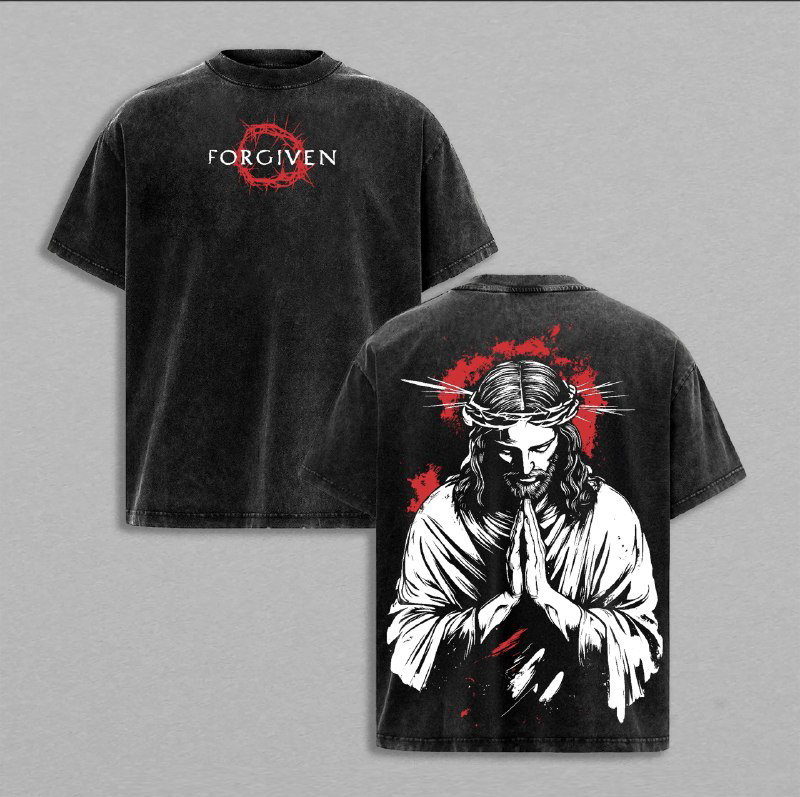 Forgiven Jesus Vintage Washed T-Shirt – Christian Graphic Tee, Praying Jesus Art Shirt, Washed Cotton Casual Streetwear, Unisex Top, Faith Inspired Apparel, Gift for Believers