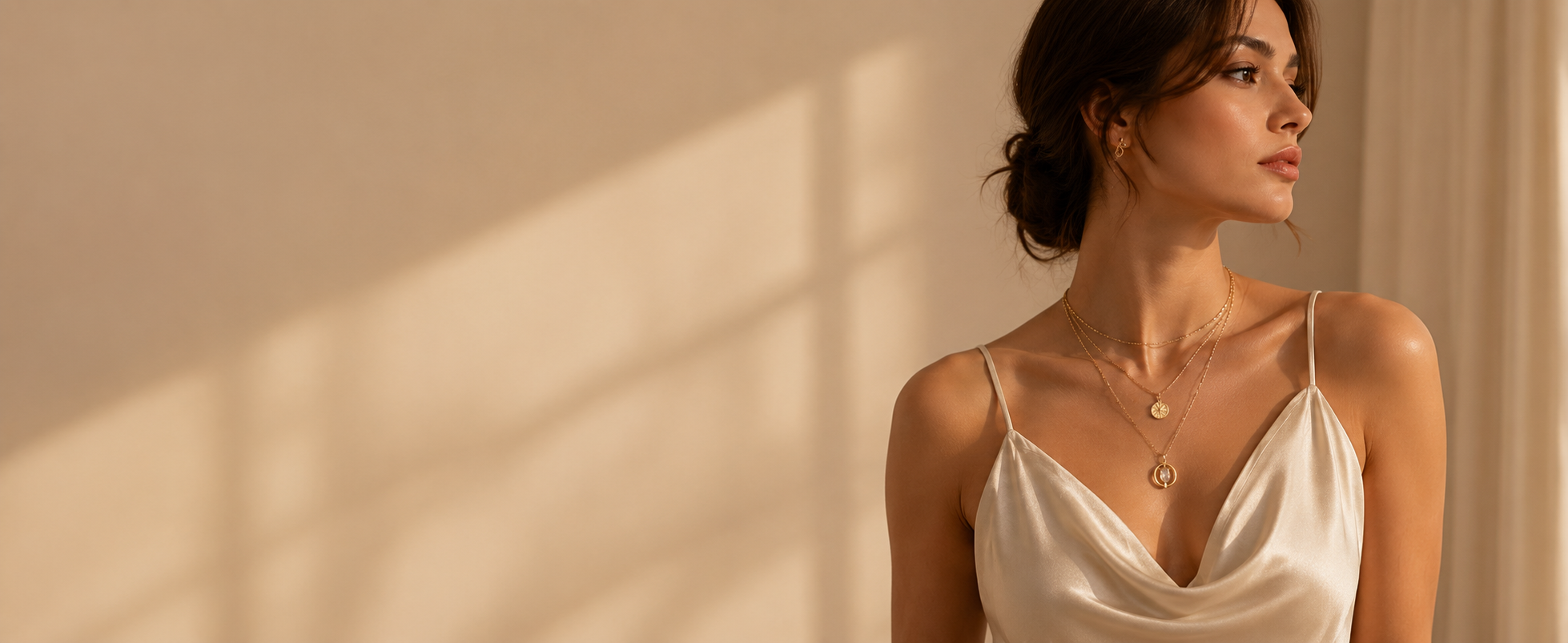Woman wearing gold necklaces